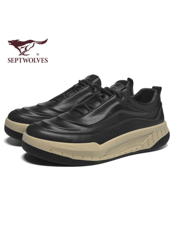 Septwolves Official Men's Thick Sole Leather Casual Work Sports Shoes W8343760662 Black Size 41 - Image 1