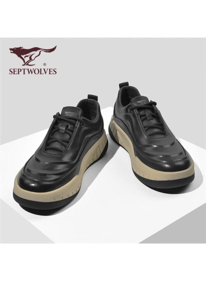 Septwolves Official Men's Thick Sole Leather Casual Work Sports Shoes W8343760662 Black Size 41 - Image 5