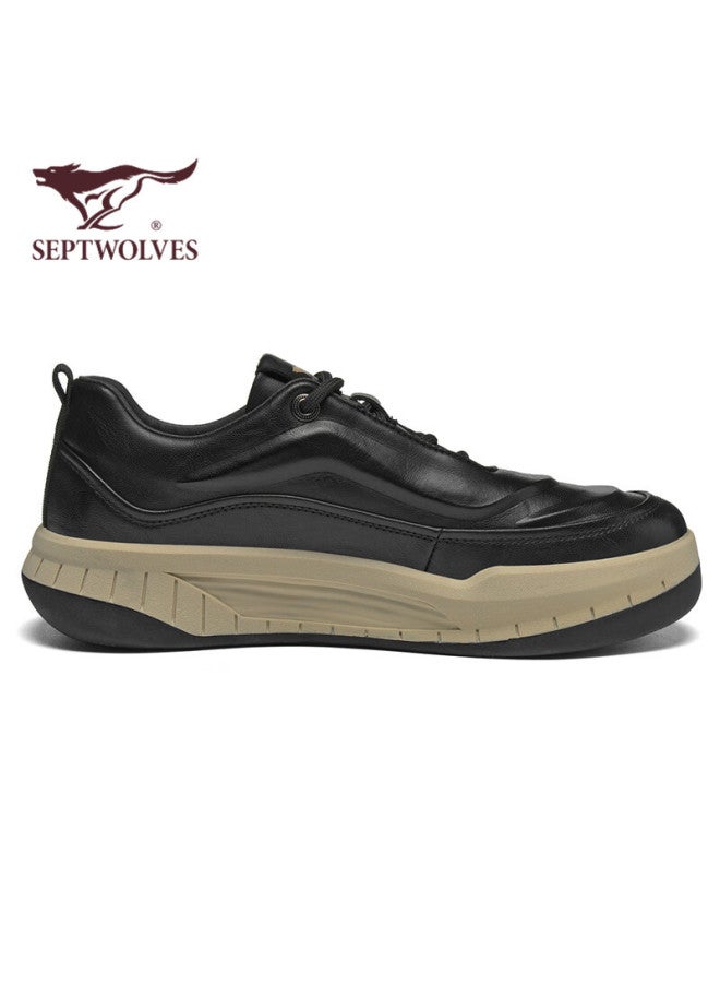 Septwolves Official Men's Thick Sole Leather Casual Work Sports Shoes W8343760662 Black Size 41 - Image 3