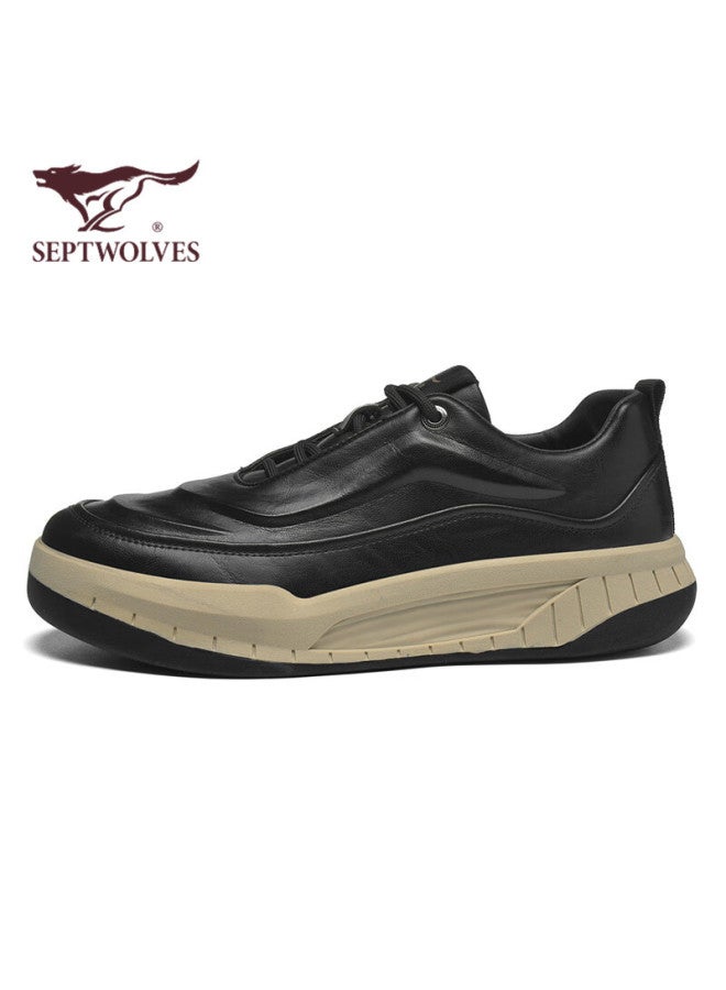 Septwolves Official Men's Thick Sole Leather Casual Work Sports Shoes W8343760662 Black Size 41 - Image 2