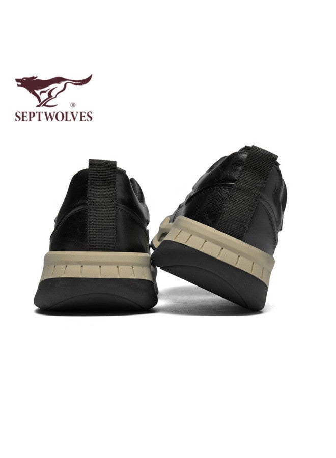 Septwolves Official Men's Thick Sole Leather Casual Work Sports Shoes W8343760662 Black Size 41 - Image 4
