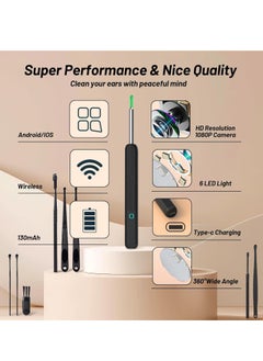 CIMIA Ear Wax Removal,Kids Wireless Visual Ear Cleaner with HD Camera, Rechargeable Earwax Remover Tool, Safe Ear Scoop for Children & Adults, Home Ear Cleaning Kit,Black  - Image 3