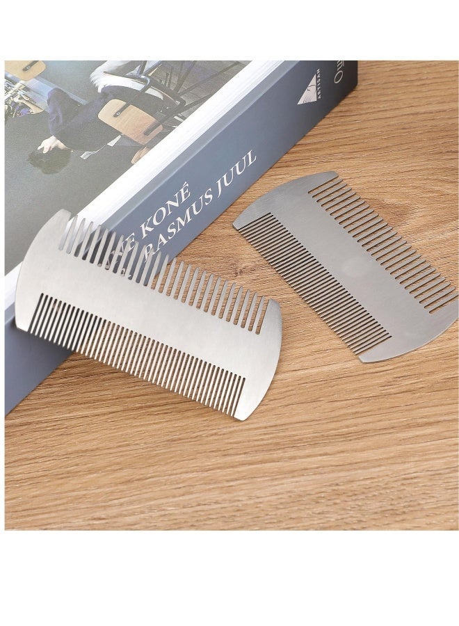 Generic Portable Metal Beard & Hair Comb, 2 Pcs Stainless Steel Credit Card Size Steel Combs, Anti-Static Dual Action Fine & Wide Teeth Mustache Comb, for Wallet Purse Pocket Car Travel, for Men 