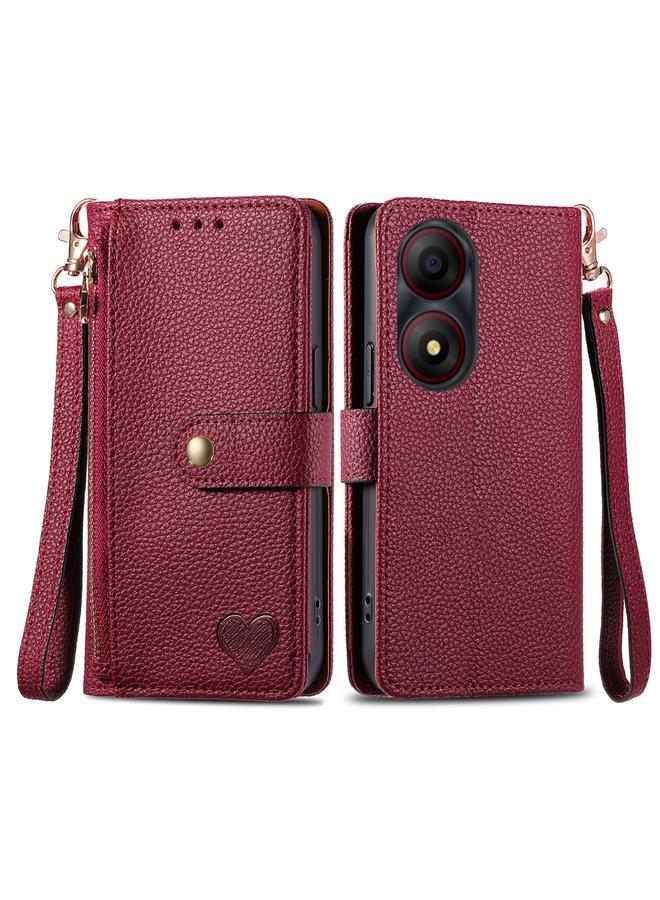 Case For ZTE Blade A34 Love Zipper Lanyard Leather Phone Case