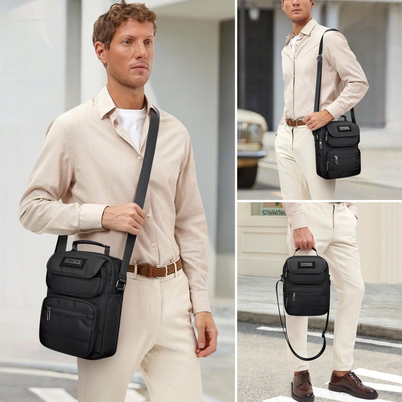 WITZMAN Crossbody Bag for Men Messenger Bag Lightweight Man Purse Small Nylon Casual Shoulder Bags for Work Travel(B710 Black - Image 2