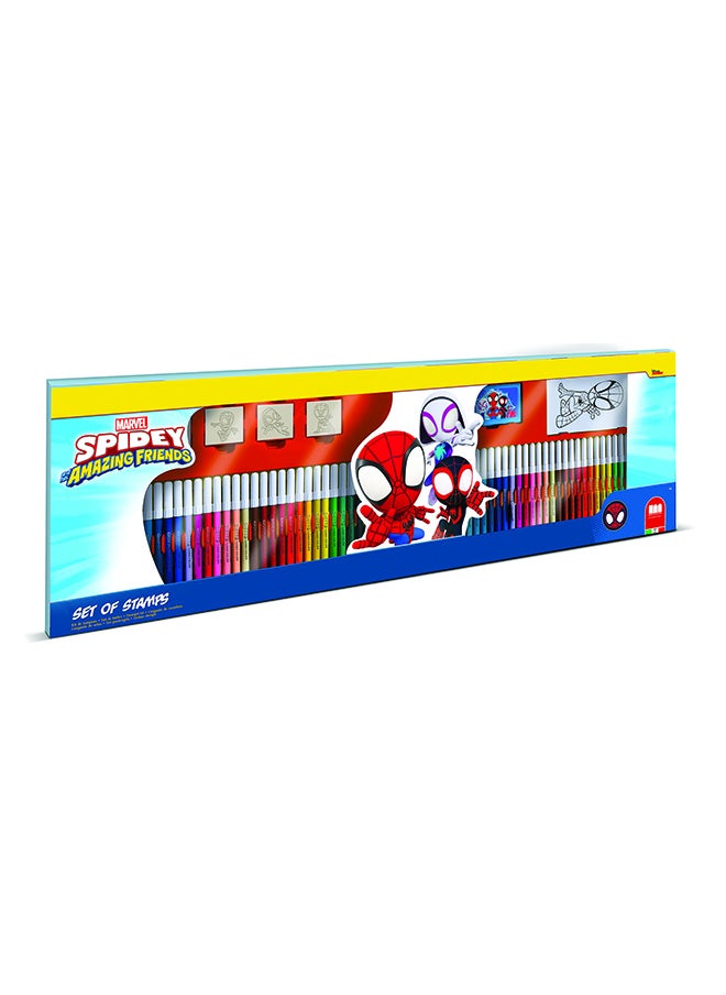 MULTIPRINT Spidey And Friends  60 Felt Tip Pens Deluxe Art Case With Stamps, Crayons, Ink Pad And Coloring Accessories Creative Gift For Kids Made In Italy  - Image 1