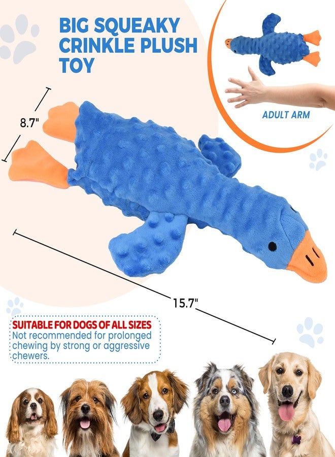 IPTPAS Squeaky Plush Dog Toy for All Breeds, Multifunctional Goose Dog Toy with Honking Sound, Crinkle Paper, Treat Pocket, Durable Soft Stuffed Animal for Chewing, Cuddling, Interactive Play (Blue) - Image 5