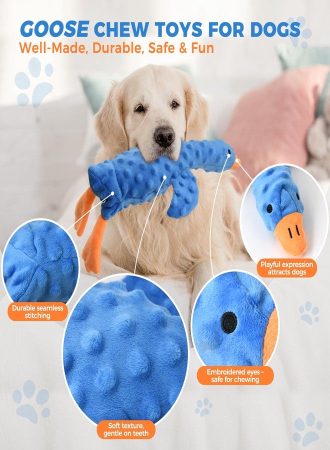 IPTPAS Squeaky Plush Dog Toy for All Breeds, Multifunctional Goose Dog Toy with Honking Sound, Crinkle Paper, Treat Pocket, Durable Soft Stuffed Animal for Chewing, Cuddling, Interactive Play (Blue) - Image 3