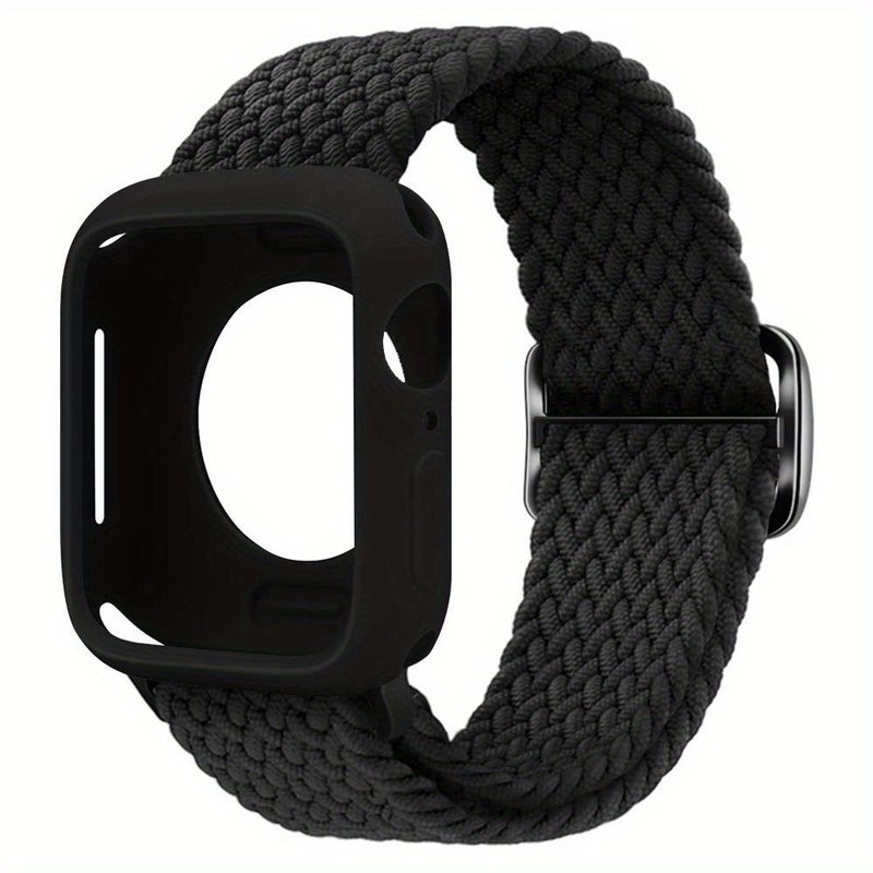 erorex For Apple Watch 44Mm / 45Mm Ladder Buckle Loop Nylon Watch Band With Silicone Case(Black) - Image 1