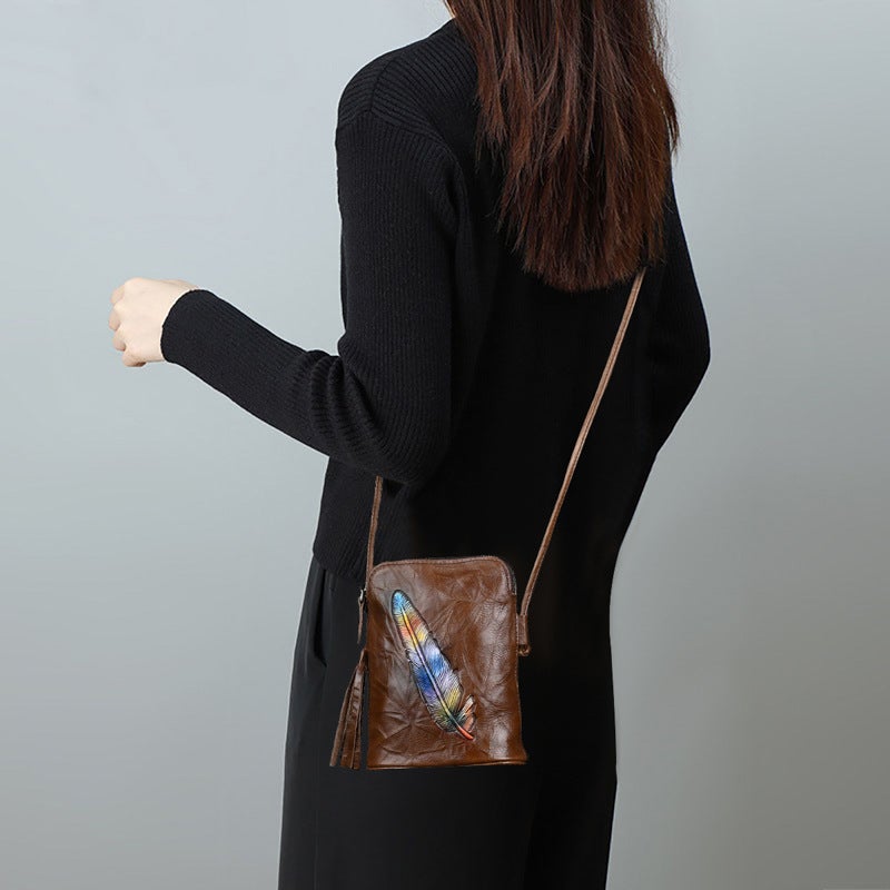 Ancient Chaoke Women'S Shoulder Bag Genuine Leather Cyber Celebrity Bag Top Layer Cowhide Crossbody Bag Personalized Women'S Vintage Mobile Phone Bag - Image 5