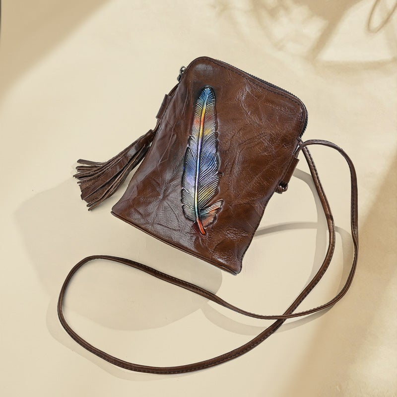 Ancient Chaoke Women'S Shoulder Bag Genuine Leather Cyber Celebrity Bag Top Layer Cowhide Crossbody Bag Personalized Women'S Vintage Mobile Phone Bag - Image 2