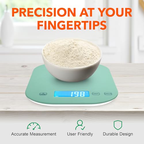 Smart Weigh Mint Green Digital Kitchen Scale for Cooking, Weight Loss, Calorie Tracking, Baking, Food Portion Control, and Meal Prep - Accurate Measurements in Grams and Ounces - Image 4