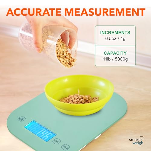 Smart Weigh Mint Green Digital Kitchen Scale for Cooking, Weight Loss, Calorie Tracking, Baking, Food Portion Control, and Meal Prep - Accurate Measurements in Grams and Ounces - Image 3