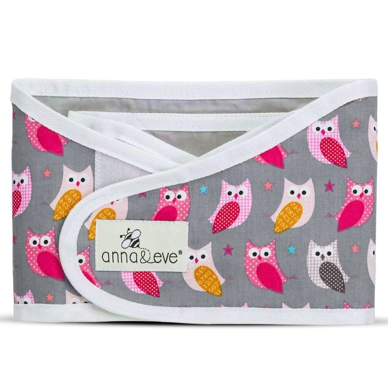 Anna & EveÂ® Baby Swaddle Strap for Newborns and Infants - 100% Cotton, No Overheating - The Original Arms Only - Adjustable Small Size Swaddle, Fits Chest 13.5" to 17" - Owls Grey/Pink - Image 1