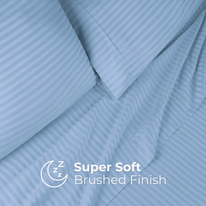Pro Linen Pro Linen Basic 1Cm Satin Stripe Pure Cotton 210Tc, 3Pc Bedding Set, Queen Regular Size 275x225 Cm, Powder Blue, (1 Bed Sheet + 2 Pillow Covers)  - Image 5