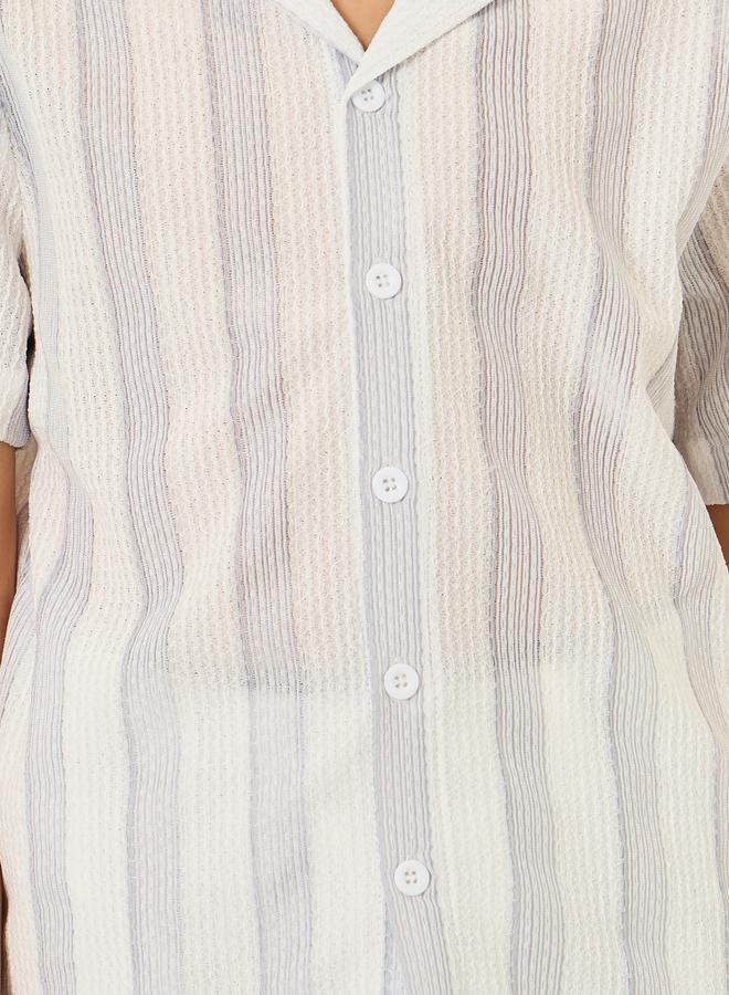 Styli Boys Blue Striped Short Sleeve Shirt - Image 3