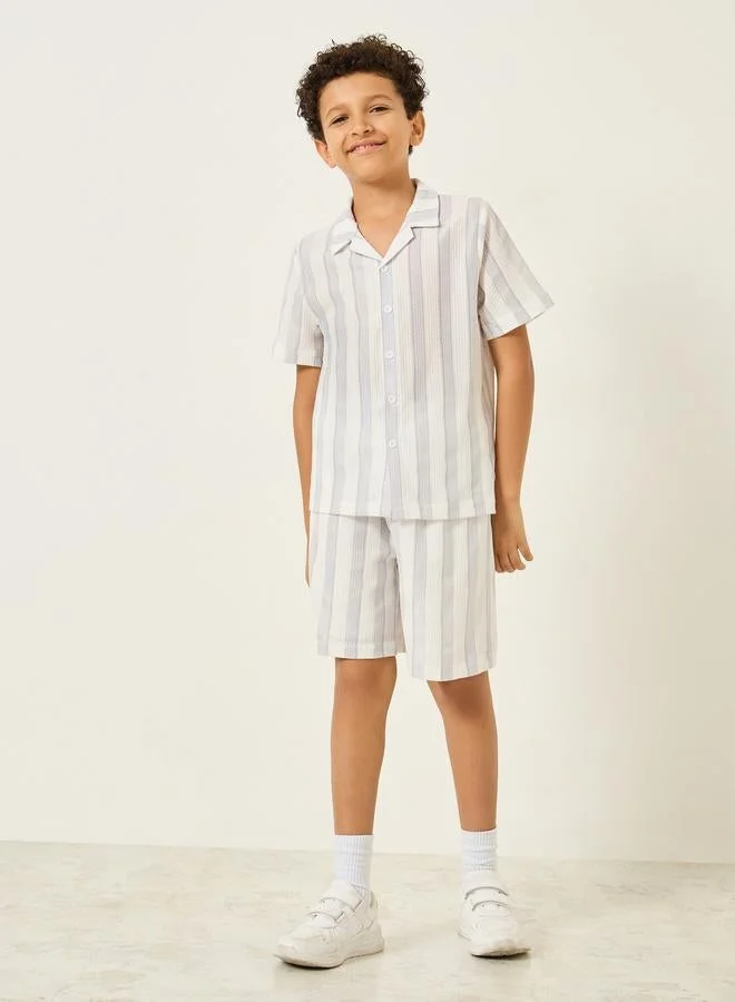 Styli Boys Blue Striped Short Sleeve Shirt