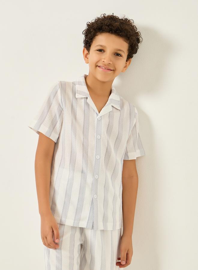 Styli Boys Blue Striped Short Sleeve Shirt - Image 1
