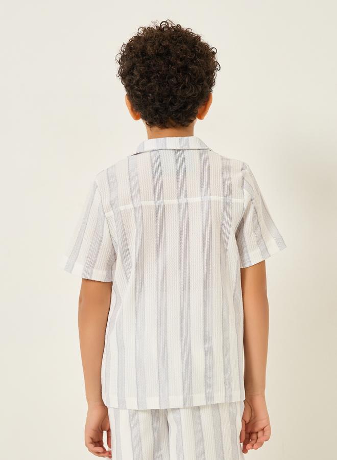 Styli Boys Blue Striped Short Sleeve Shirt - Image 4