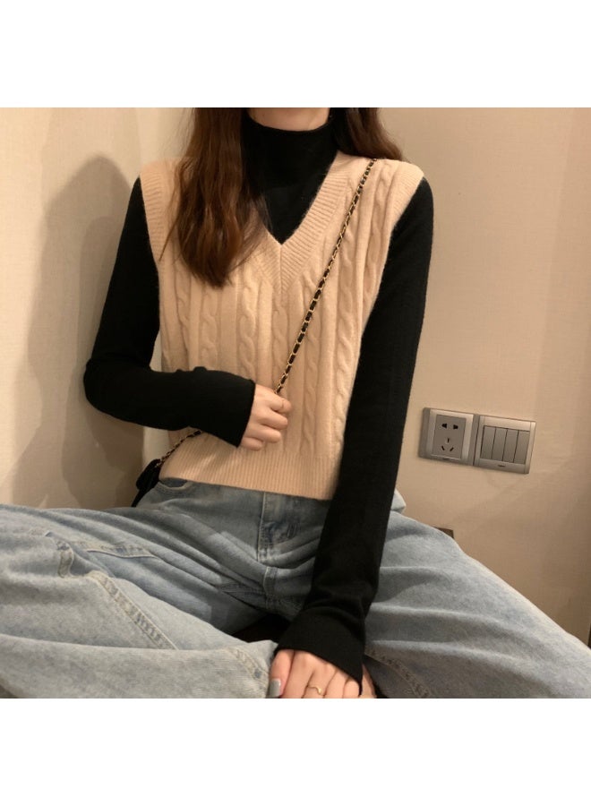 NIBEMINENT Vest Women Solid Loose Korean Student Sleeveless Knitted V-Neck Autumn Sweater Vest Female Coats Simple Outwear Pullover Tops - Image 1