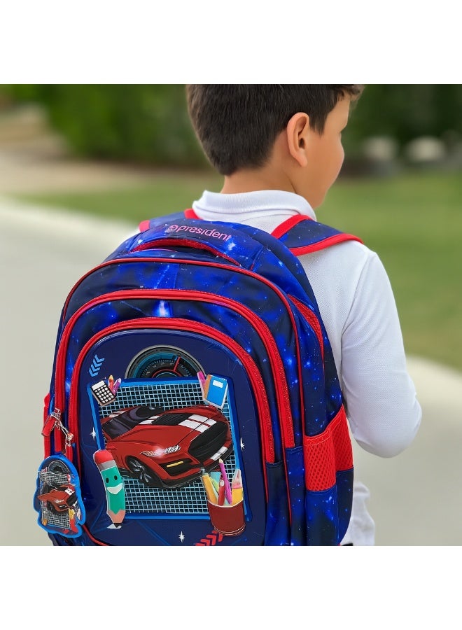 President President School Backpack, Sports Car Design, 35 x 25 x 12 cm,  3 Compartments, Water Repellent Polyester - Image 5