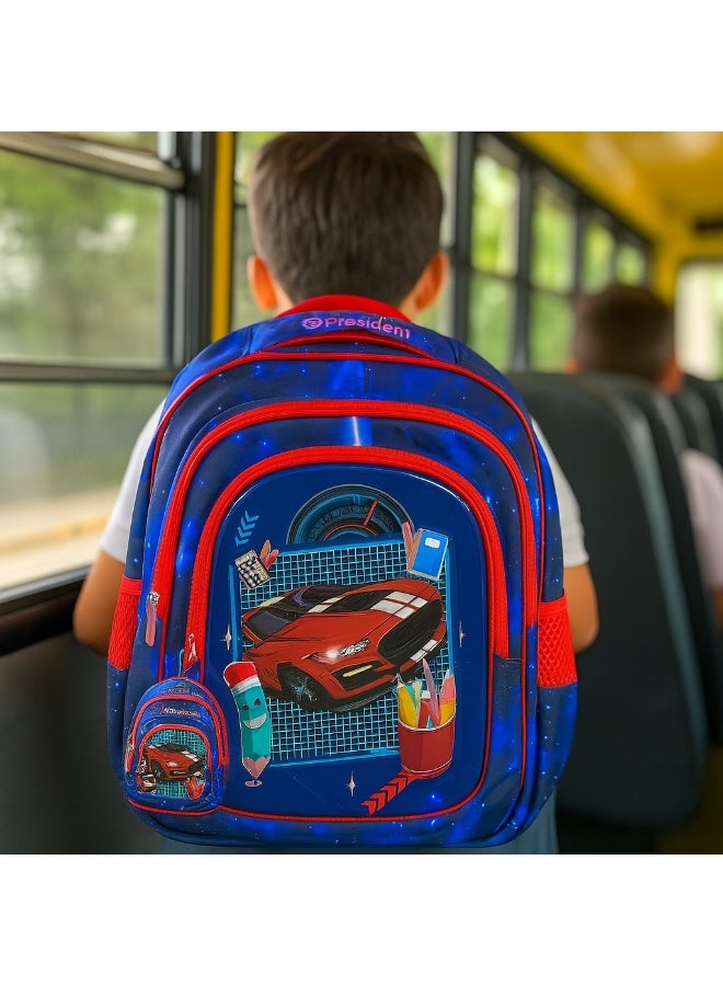 President President School Backpack, Sports Car Design, 35 x 25 x 12 cm,  3 Compartments, Water Repellent Polyester - Image 4