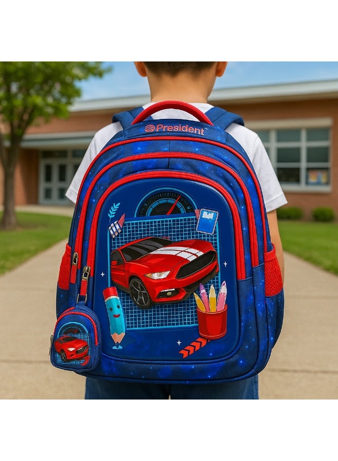 President President School Backpack, Sports Car Design, 35 x 25 x 12 cm,  3 Compartments, Water Repellent Polyester - Image 3