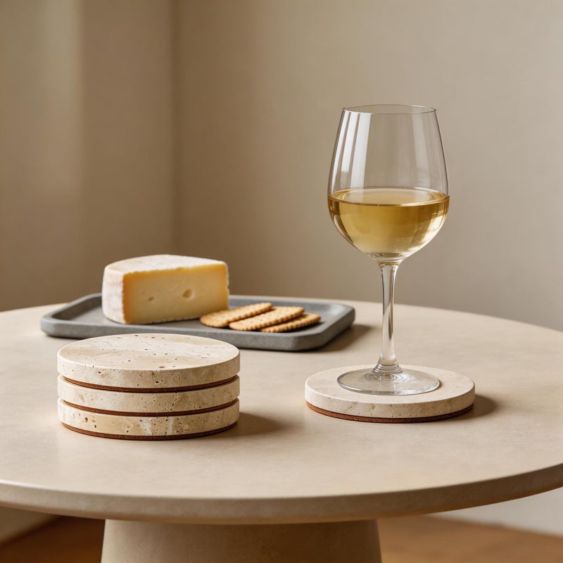 WORHE Natural Travertine Marble Coasters Set of 4-4" Round Stone Drink Coasters, Non-Slip Cork Backing, Housewarming Gift, Wedding, Protect Tables from Stains & Scratches (BD140) - Image 2