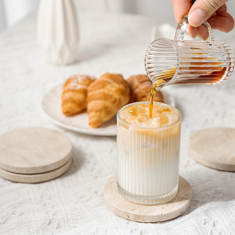 WORHE Natural Travertine Marble Coasters Set of 4-4" Round Stone Drink Coasters, Non-Slip Cork Backing, Housewarming Gift, Wedding, Protect Tables from Stains & Scratches (BD140) - Image 5