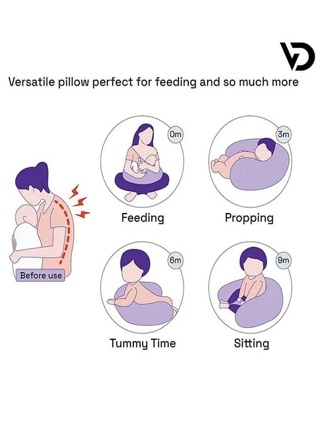 فوي دروب وسادة الرضاعة من فوي دروب للأطفال والأمهات، وسادة رضاعة طبيعية أو صناعية، غطاء قطني ناعم، وسادة دعم مريحة للأم والرضيع، قابلة للغسل ومتينة - (رمادي) - Image 4