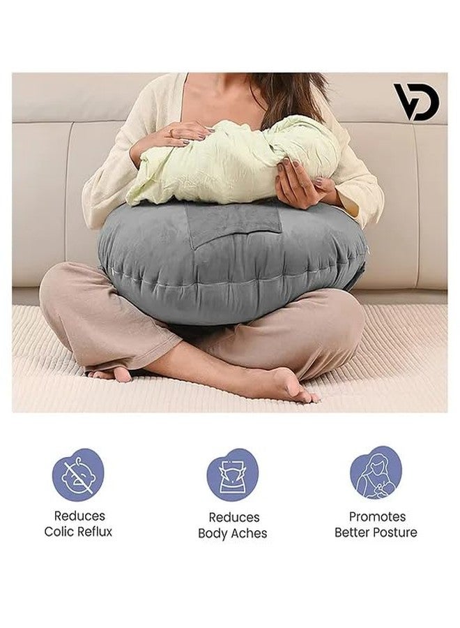 فوي دروب وسادة الرضاعة من فوي دروب للأطفال والأمهات، وسادة رضاعة طبيعية أو صناعية، غطاء قطني ناعم، وسادة دعم مريحة للأم والرضيع، قابلة للغسل ومتينة - (رمادي) - Image 5