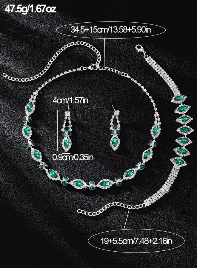 Take Two  Take Two Green Rhinestone Necklace, Bracelet and Earrings Jewelry Set for Women | Best Price UAE