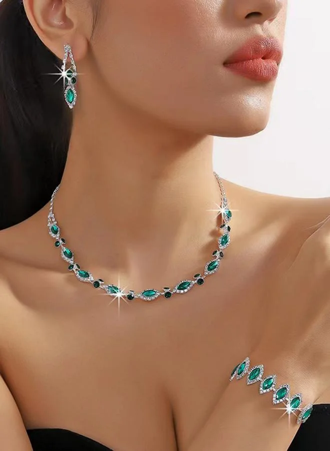 Take Two  Take Two Green Rhinestone Necklace, Bracelet and Earrings Jewelry Set for Women | Best Price UAE