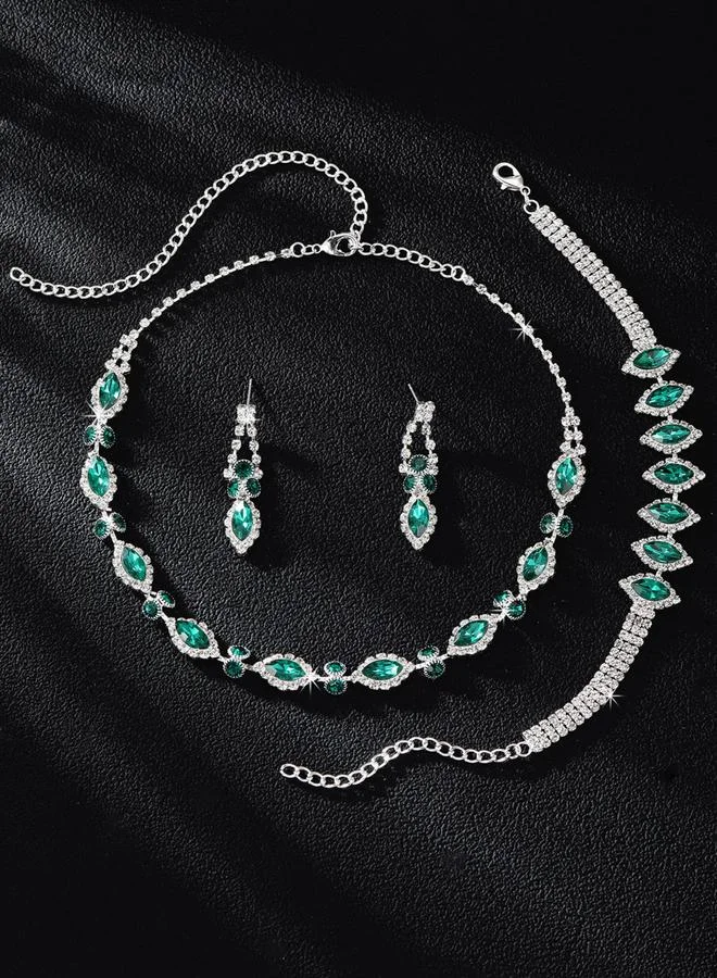 Take Two Take Two Green Rhinestone Necklace, Bracelet and Earrings Jewelry Set