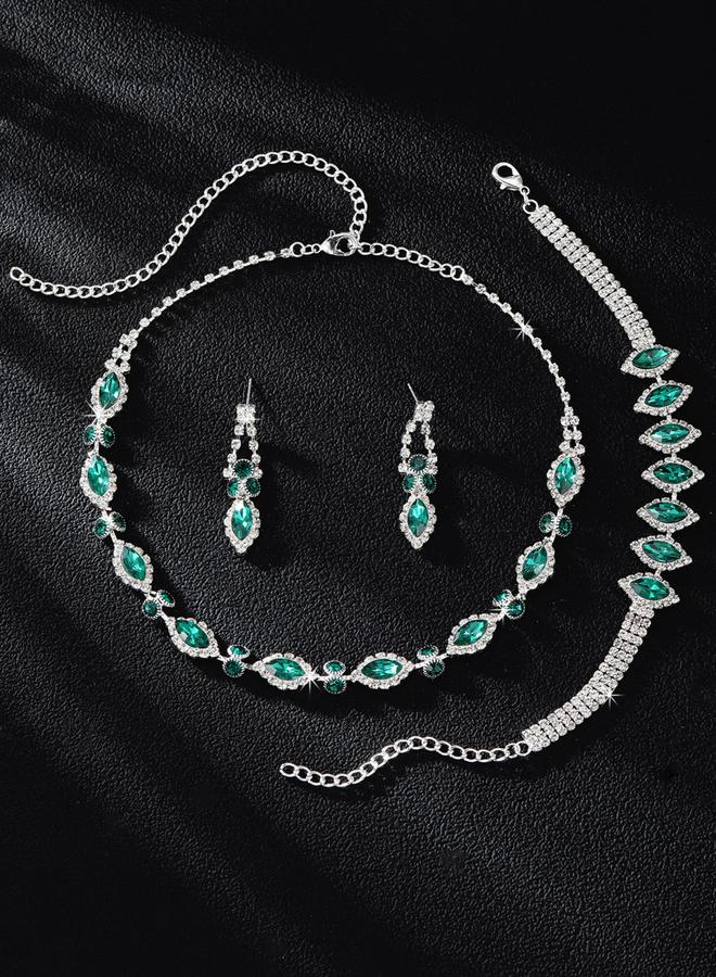 Take Two Green Rhinestone Necklace, Bracelet and Earrings Jewelry Set - Image 1