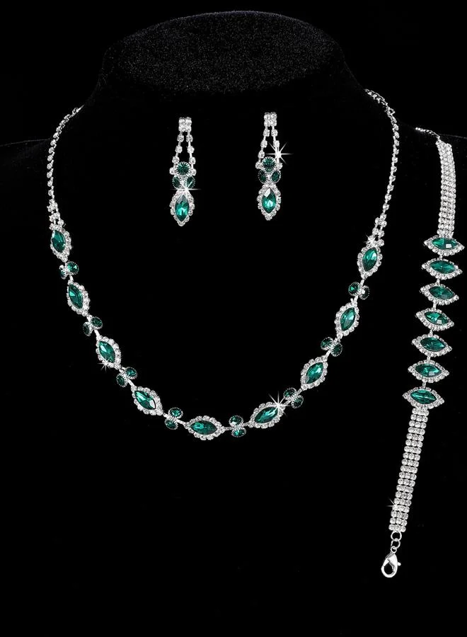 Take Two  Take Two Green Rhinestone Necklace, Bracelet and Earrings Jewelry Set for Women | Best Price UAE