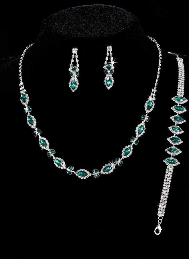 Take Two Green Rhinestone Necklace, Bracelet and Earrings Jewelry Set - Image 4
