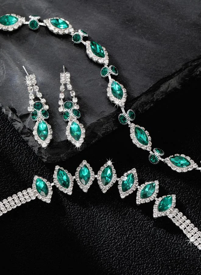 Take Two  Take Two Green Rhinestone Necklace, Bracelet and Earrings Jewelry Set for Women | Best Price UAE