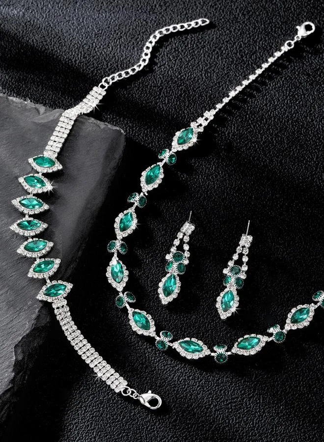 Take Two Take Two Green Rhinestone Necklace, Bracelet and Earrings Jewelry Set
