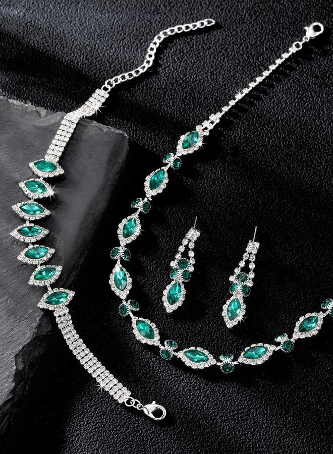 Take Two Green Rhinestone Necklace, Bracelet and Earrings Jewelry Set - Image 2
