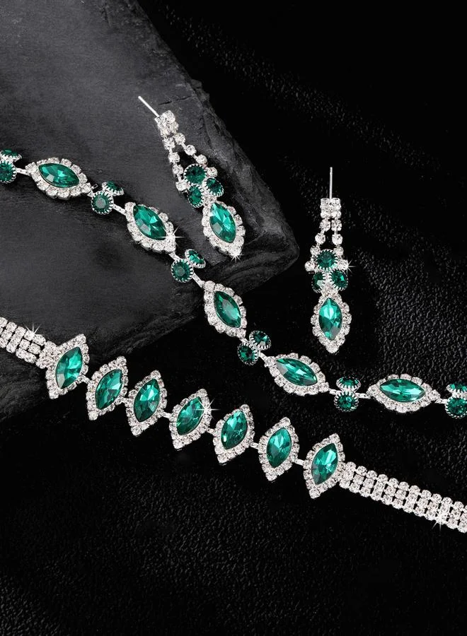 Take Two  Take Two Green Rhinestone Necklace, Bracelet and Earrings Jewelry Set for Women | Best Price UAE