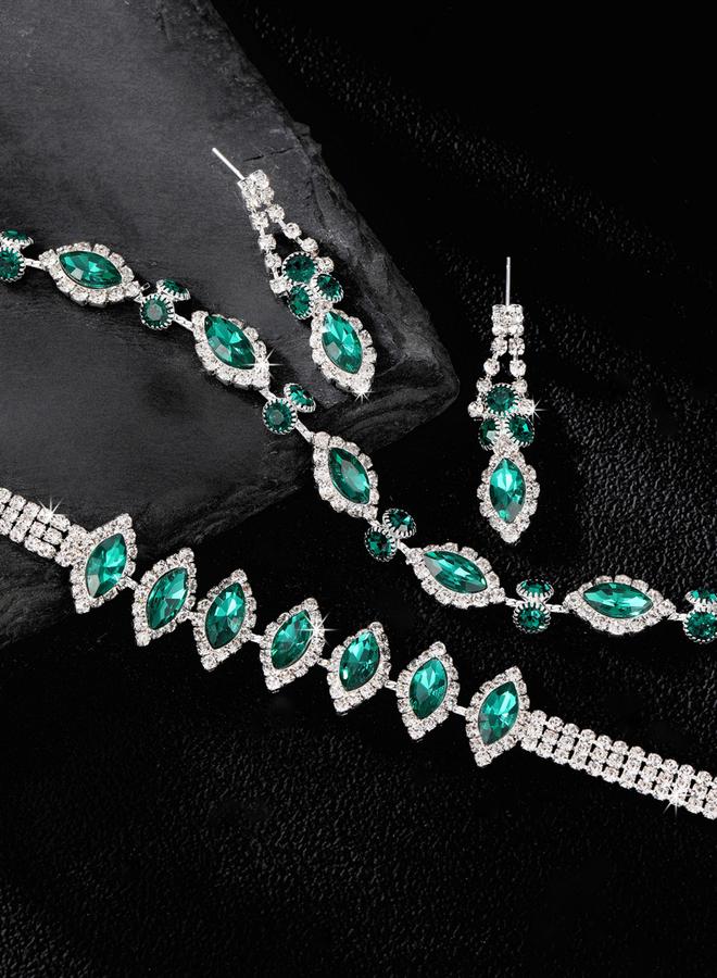 Take Two Green Rhinestone Necklace, Bracelet and Earrings Jewelry Set - Image 3
