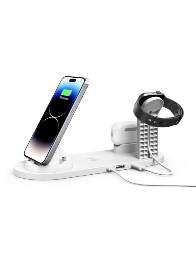 ميجا ديل قاعدة شحن لاسلكية متعددة الوظائف للهاتف المحمول أربعة في واحد مناسبة لأجهزة iPhone/iWatch/AirPods، مع حامل شحن للساعة.  - Image 4
