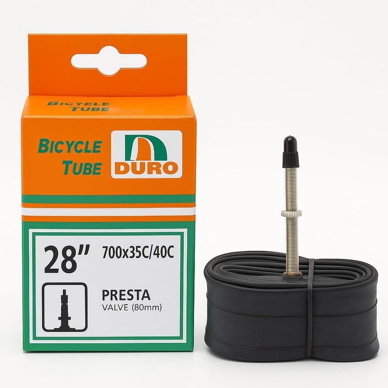 DURO 28 Inch Bicycle Tube 700x35C/40C | Heavy Duty Butyl Rubber Bike Inner Tube with 80mm Presta Valve | Durable Replacement Tire Tube for Road, Hybrid, Mountain Bikes & Wheelchairs – Made in Thailand - Image 1