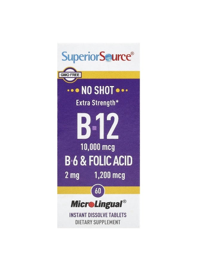 Superior Source Superior Source, B-12, B-6 & Folic Acid, Extra Strength, 60 MicroLingual® Instant Dissolve Tablets  - Image 1