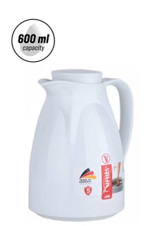 Valk Vacuum Flask With Double Wall Glass 600 Ml  Wide Mouth With Anti-Leakage Cap Double Walled Travel Mug  White Color  - Image 1