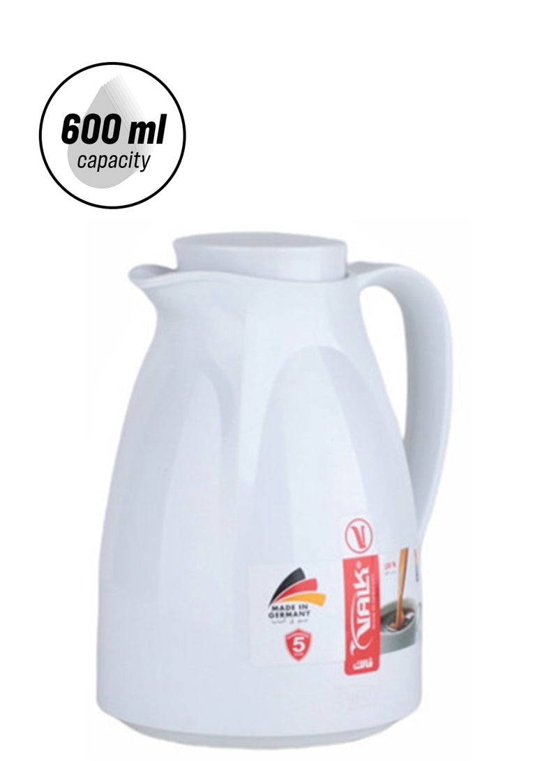 Valk Vacuum Flask With Double Wall Glass 600 Ml  Wide Mouth With Anti-Leakage Cap Double Walled Travel Mug  White Color - Image 1