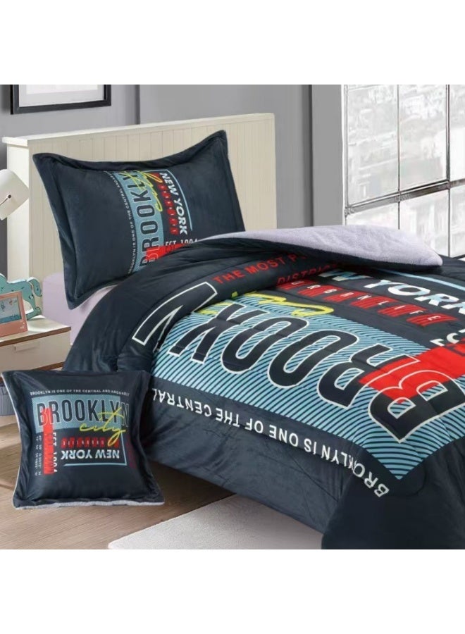 سمارت هوم مفرش سرير أطفال شتوي فخم 4 قطع وجهين مخمل وفرو ناعم بتصميم عصري ومريح – طقم مفارش سرير دافئ  مناسب لغرف الأولاد والبنات – مفرش شتوي فخم للمنزل أو الهدايا – المقاس 170×230 سم ( المفرش بحشوة ) - Image 2