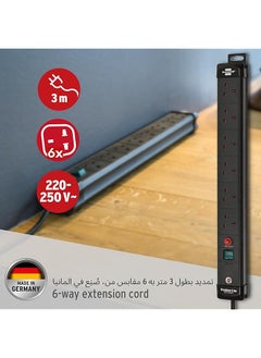 erorex Premium Line 6 Way Extension Socket With On Off Switch And Safety Fuse Button Long 3M Cable For Large Rooms H05Vv F3G1 5 Black With 13A Fuse  - Image 3
