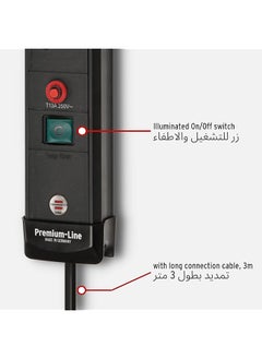 erorex Premium Line 6 Way Extension Socket With On Off Switch And Safety Fuse Button Long 3M Cable For Large Rooms H05Vv F3G1 5 Black With 13A Fuse  - Image 4